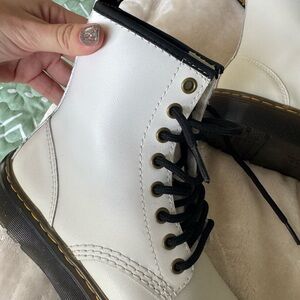 Dr. Martens White and Black Leather Combat Boots